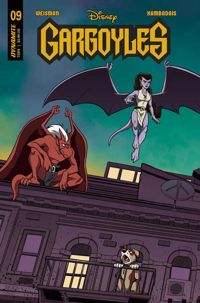 Gargoyles #9 Cover E features winged creatures on a rooftop, perfect for trading cards fans