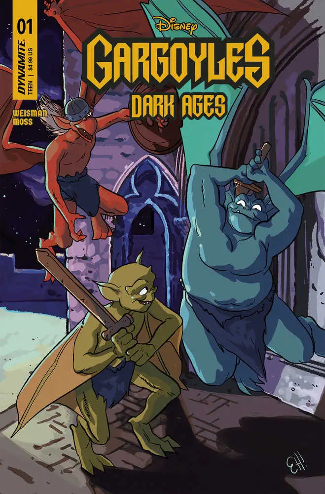 Comic book cover for Disney’s Gargoyles: Dark Ages #01 by Greg Weisman with action poses