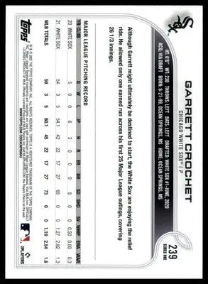Garrett Crochet 2022 Topps #239 Chicago White Sox - Baseball Card Single