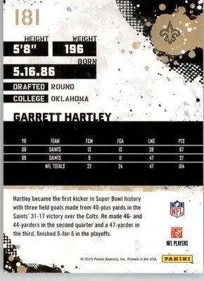Garrett Hartley - 2010 Score - #181 - RC Football - Football Card Single