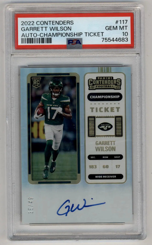 Garrett Wilson 2022 Contenders Championship Ticket Auto 35/49 PSA 10 Gem Mint - Football Card Single