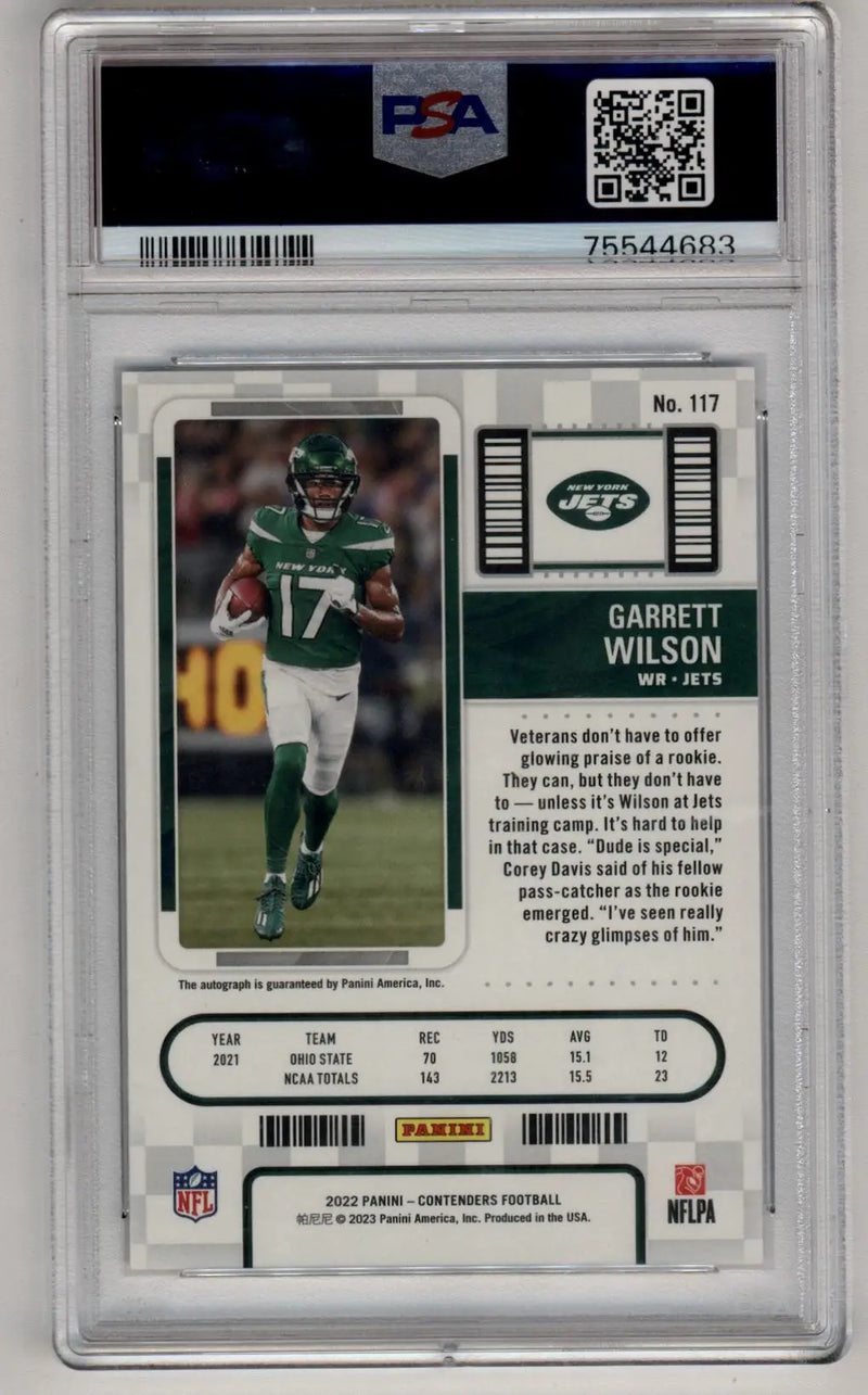 Garrett Wilson 2022 Contenders Championship Ticket Auto 35/49 PSA 10 Gem Mint - Football Card Single