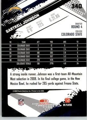 Gartrell Johnson - 2009 Score - #340 - RC Football - Football Card Single
