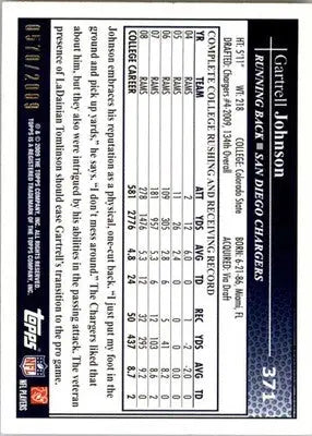Gartrell Johnson - 2009 Topps - #371 - Gold #/2009 SN,RC Football - Football Card Single