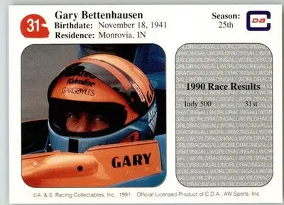 Gary Bettenhausen - 1991 All World - #31 - Racing - Racing Card Single