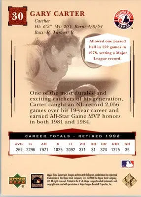 Gary Carter - 2004 Upper Deck Sweet Spot Classic - #30 - Baseball - Baseball Card Single