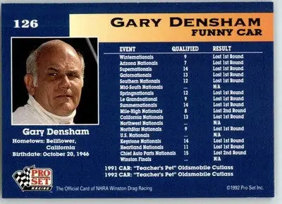 Gary Densham - 1992 Pro Set NHRA - #126 - Racing - Racing Card Single