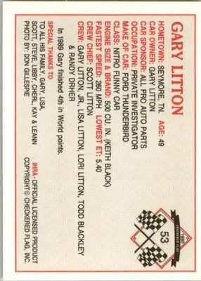 Gary Litton - 1990 Checkered Flag IHRA - #53 - Racing - Racing Card Single