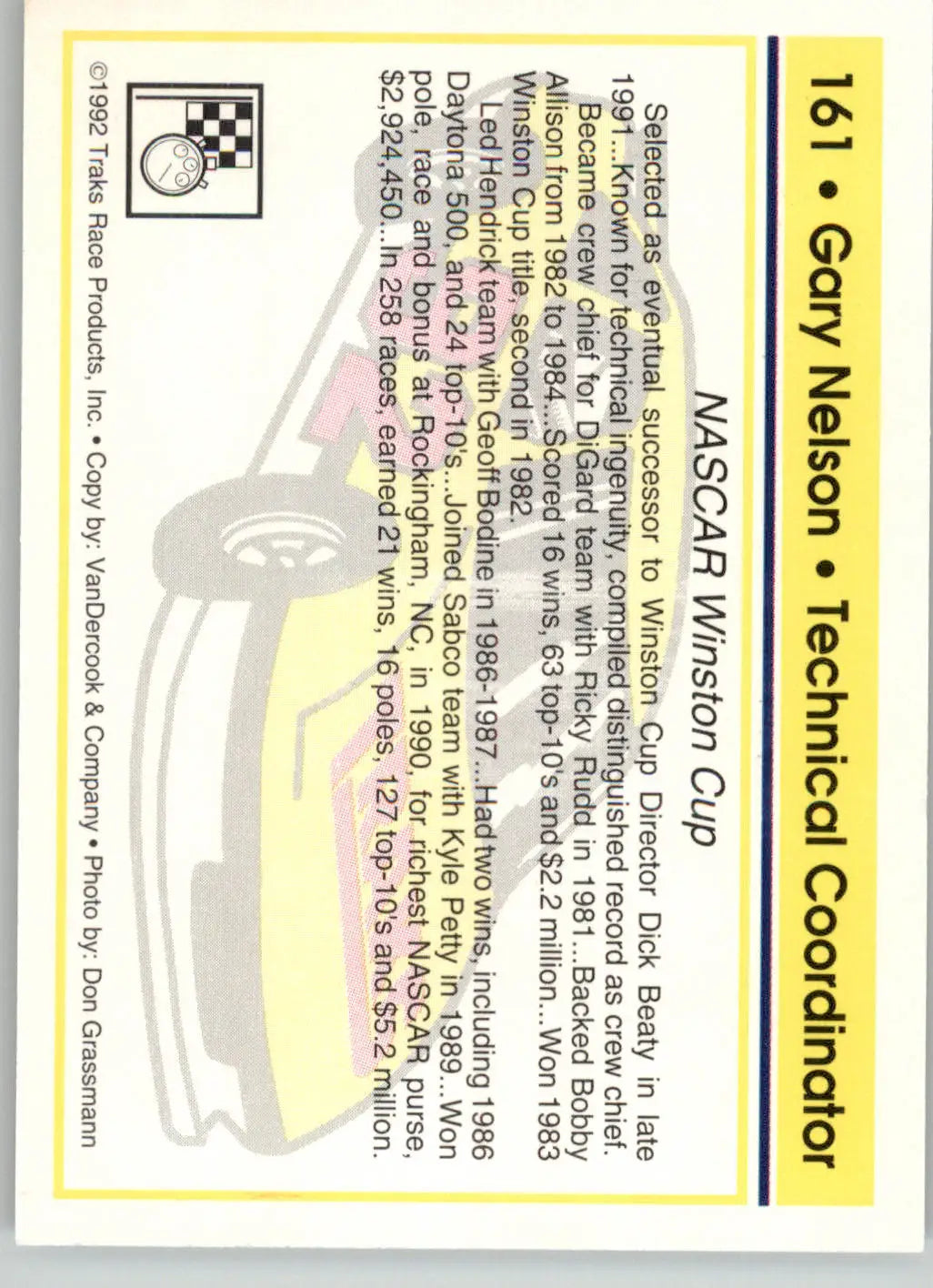 Gary Nelson - 1992 Traks - #161 - Racing - Racing Card Single