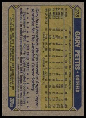Gary Pettis 1987 Topps #278 California Angels - Baseball Card Single