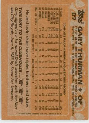 Gary Thurman - 1988 Topps - #89 - RC Baseball - Baseball Card Single
