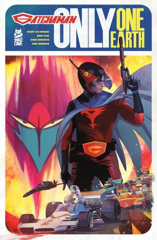 Gatchaman comic book cover featuring Berg Katse and mythical elements in Earth TPB