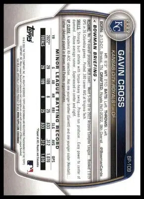 Gavin Cross 2023 Bowman Prospects #BP-109 Kansas City Royals - Baseball Card Single
