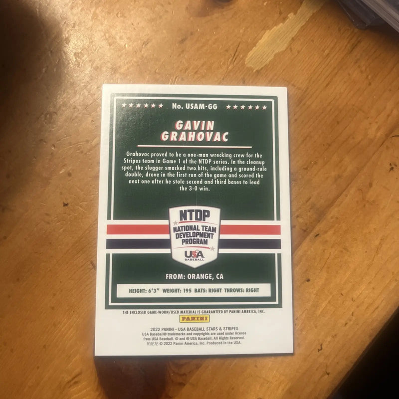 Gavin Grahovac 2022 USA Baseball Stars Stripes Development Team Jersey USAM-GG - Baseball Card Single