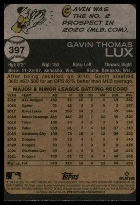 Gavin Lux 2022 Topps Heritage #397 Los Angeles Dodgers - Baseball Card Single