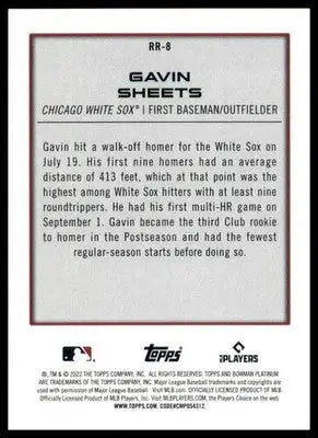 Gavin Sheets 2022 Bowman Platinum Renowned Rookies #RR-8 Chicago White Sox - Baseball Card Single