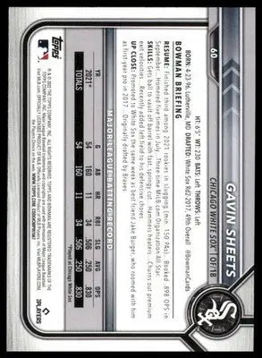 Gavin Sheets Rookie 2022 Bowman #60 Chicago White Sox - Baseball Card Single