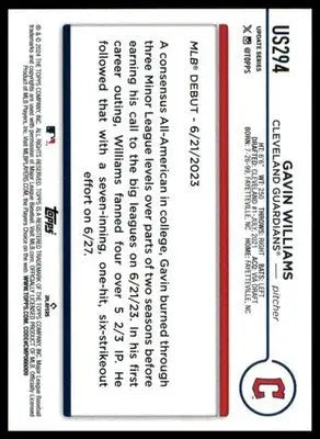 Gavin Williams 2024 Topps Update #US294 Cleveland Guardians - Baseball Card Single