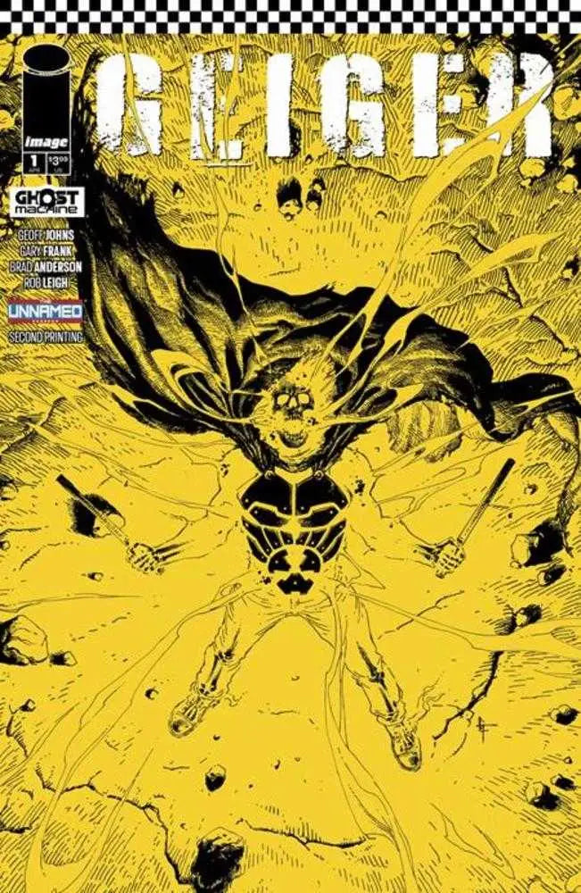 Comic book cover of Geiger #1 showcasing a glowing man bursting with yellow energy