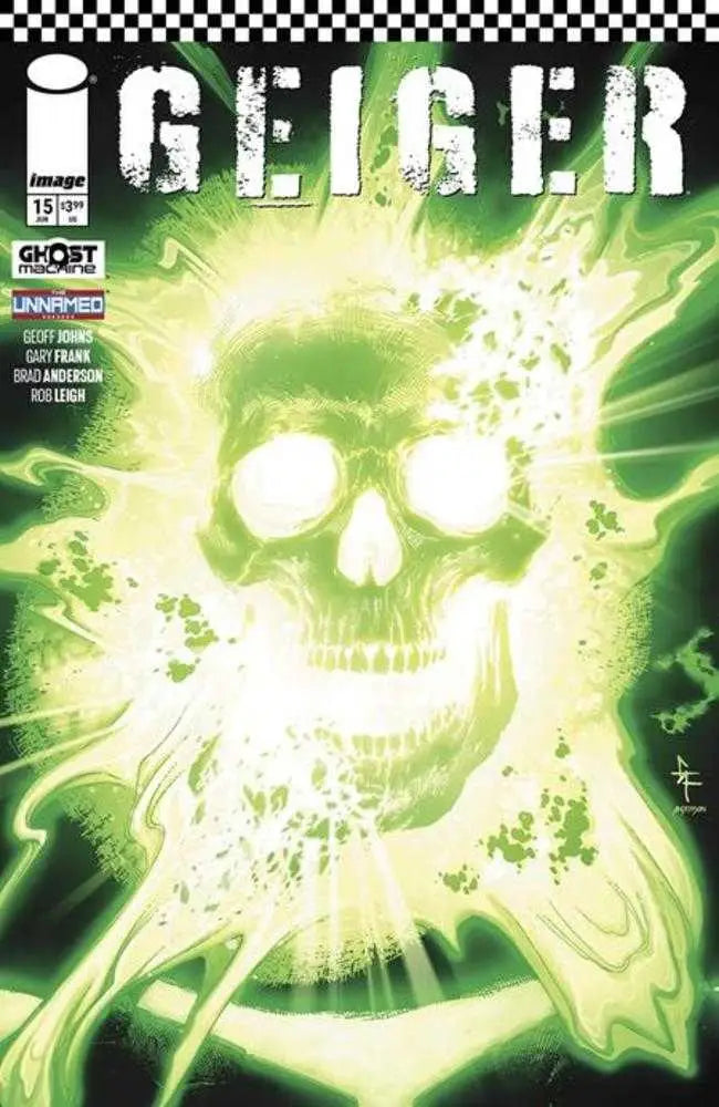 Comic book cover featuring glowing skull in Geiger #15 with Gary Frank and Brad Anderson