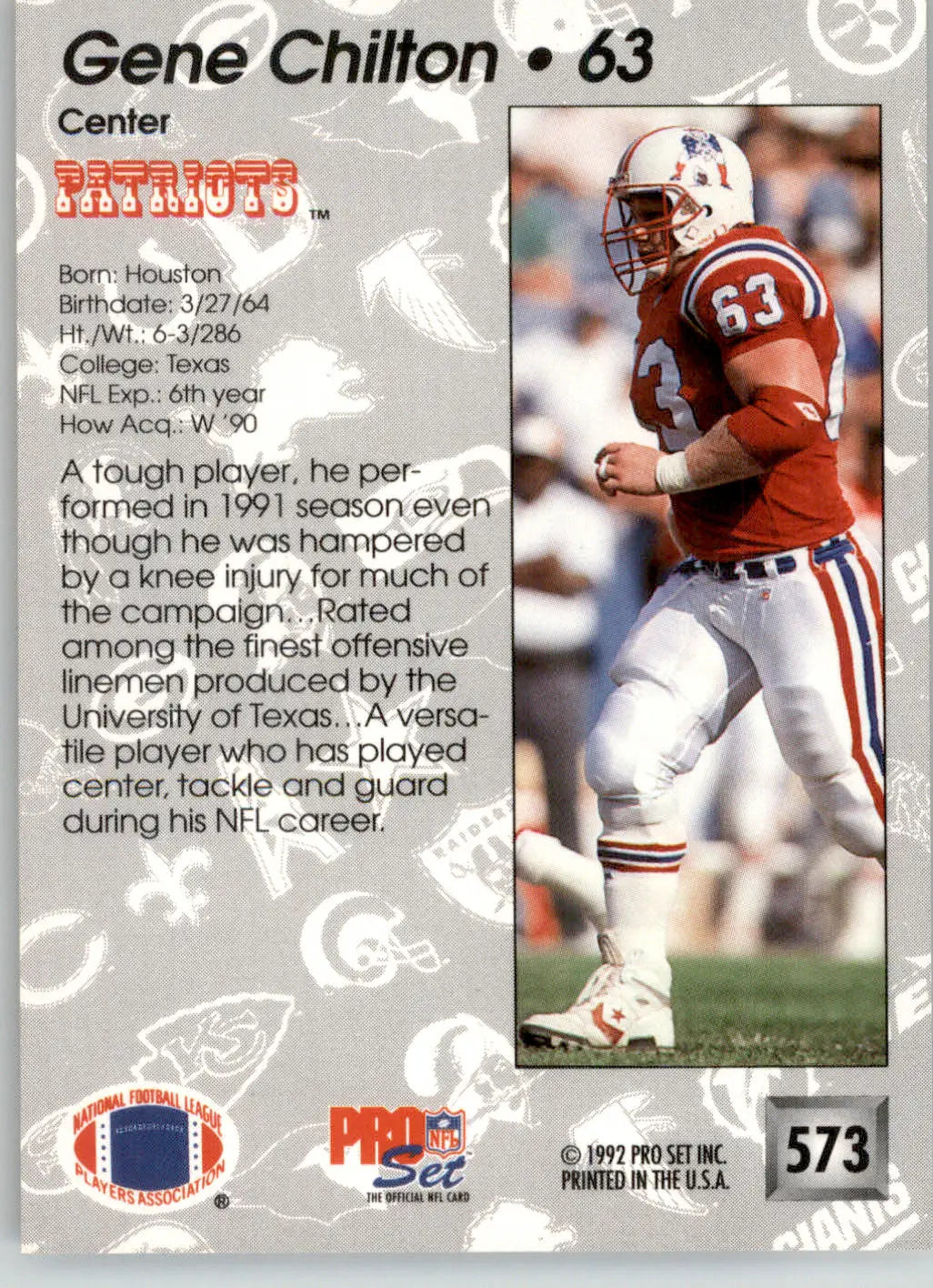 Gene Chilton - 1992 Pro Set - #573 - RC Football - Football Card Single