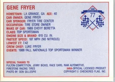 Gene Fryer - 1989 Checkered Flag IHRA - #77 - Racing - Racing Card Single