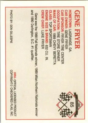 Gene Fryer - 1990 Checkered Flag IHRA - #85 - Racing - Racing Card Single