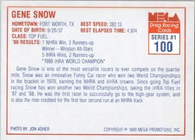 Gene Snow - 1989 Mega Drag - #100 - Racing - Racing Card Single