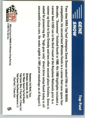 Gene Snow - 1991 Pro Set NHRA - #5 - Racing - Racing Card Single