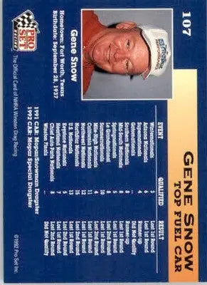 Gene Snow - 1992 Pro Set NHRA - #107 - Racing - Racing Card Single