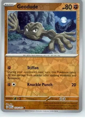 Geodude - SV: Scarlet & Violet 151 - Reverse Holo NM - #074/165 - Pokémon Card Single