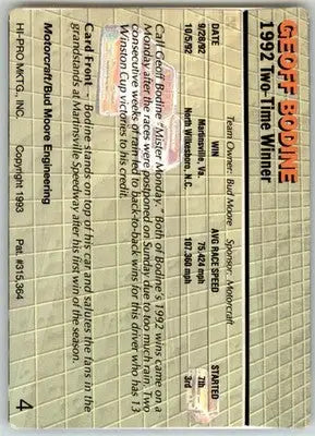 Geoff Bodine - 1993 Action Packed - #4 - Racing - Racing Card Single