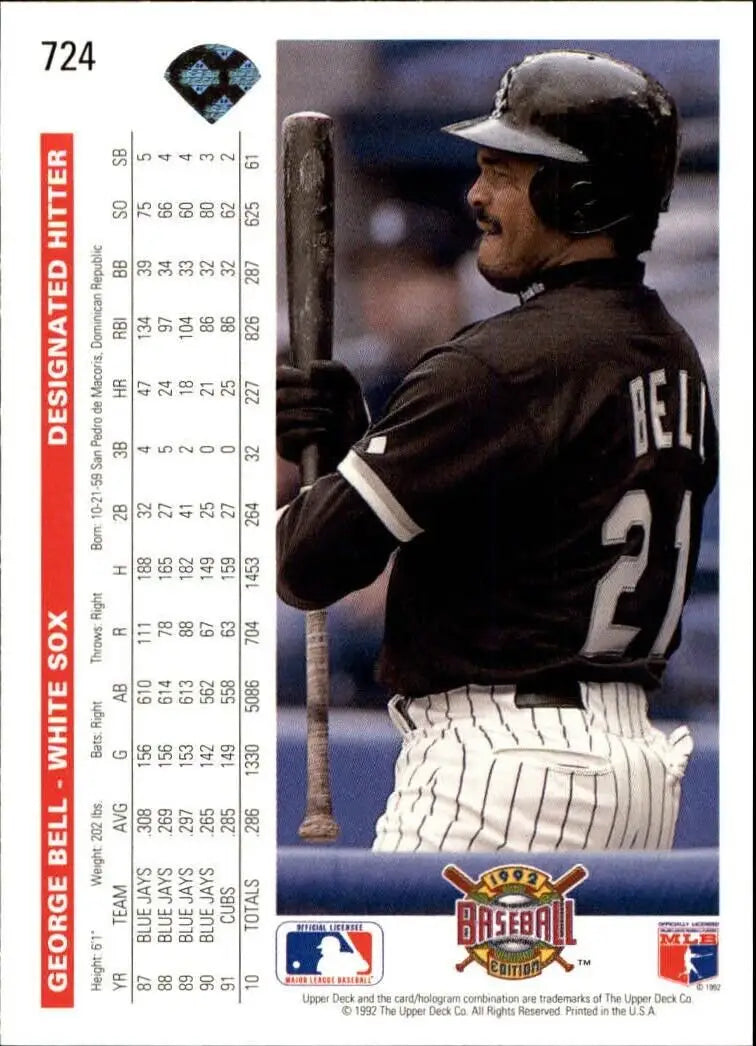 George Bell 1992 Upper Deck MLB #724 Baseball Card Chicago White Sox - Baseball Card Single