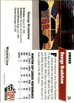 George Bradshaw - 1991 Pro Set - #75 - RC Racing - Racing Card Single