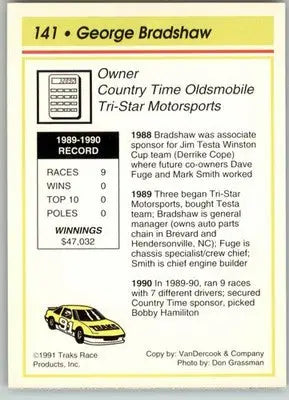 George Bradshaw - 1991 Traks - #141 - RC Racing - Racing Card Single