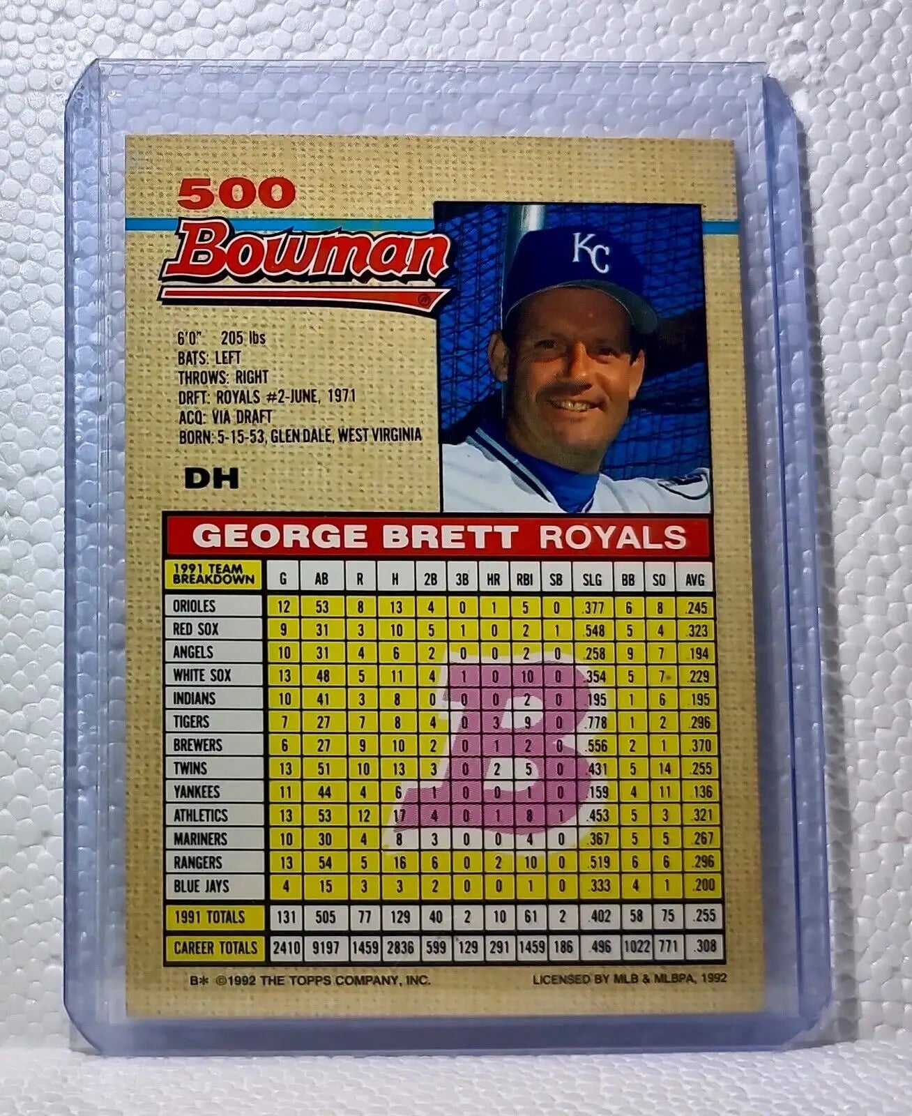 George Brett 1992 Topps Bowman MLB #500 Baseball Card Kansas City Royals