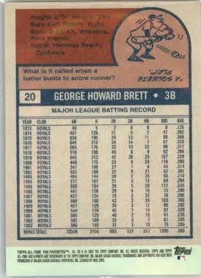 George Brett - 2003 Topps All-Time Fan Favorites - #20 - Baseball - Baseball Card Single
