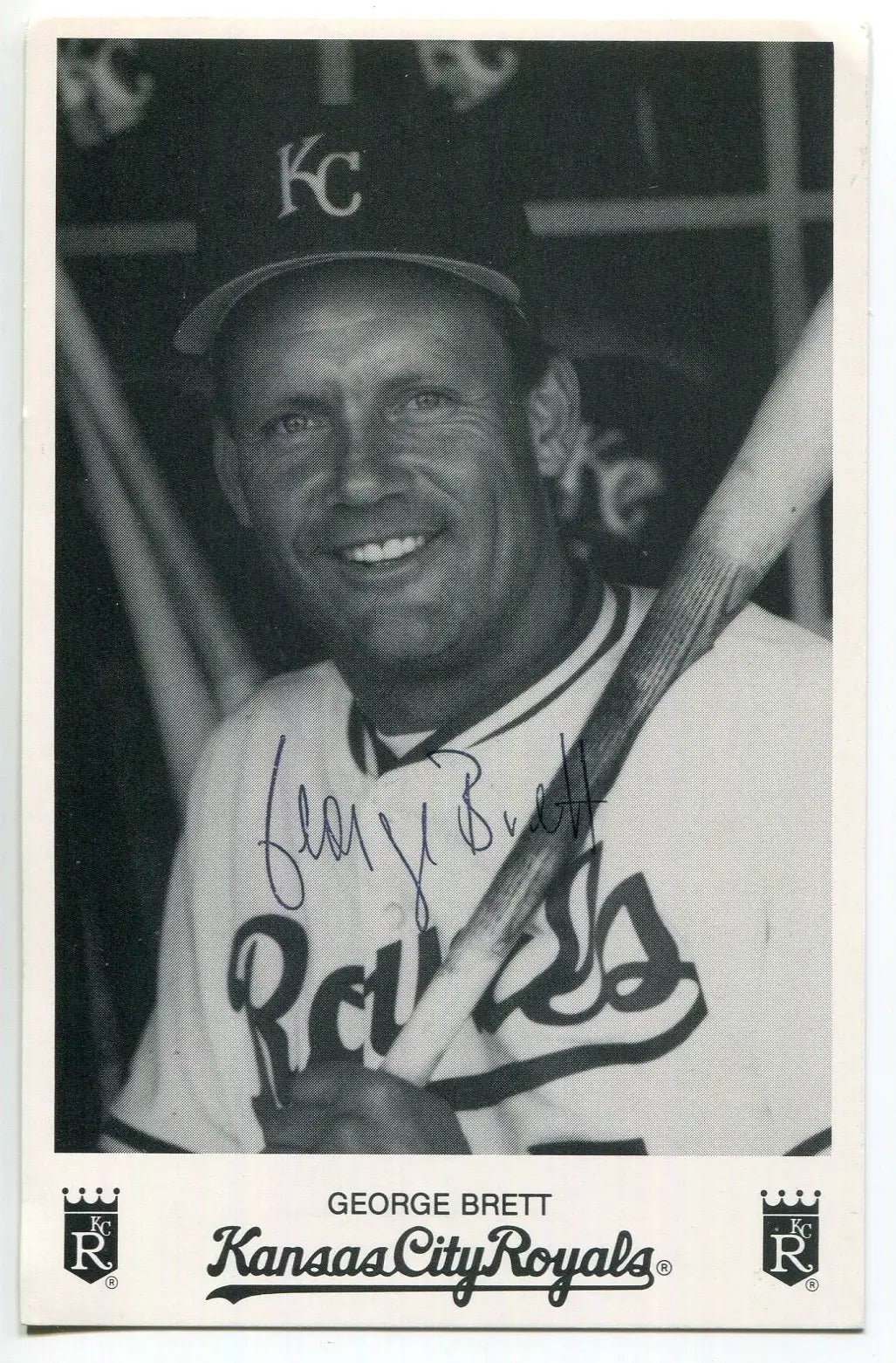 George Brett B&W 3x5 Kansas City Royals Team Issue Facsimile Auto - Sports Memorabilia