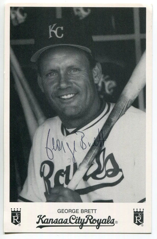 George Brett B&W 3x5 Kansas City Royals Team Issue Facsimile Auto - Sports Memorabilia