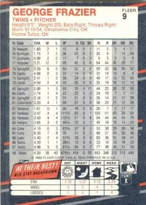 George Frazier - 1988 Fleer - #9 - Baseball - Baseball Card Single