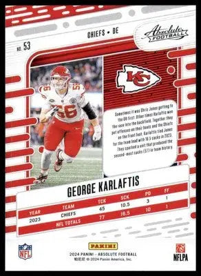 George Karlaftis 2024 Panini Absolute Green #53 Kansas City Chiefs