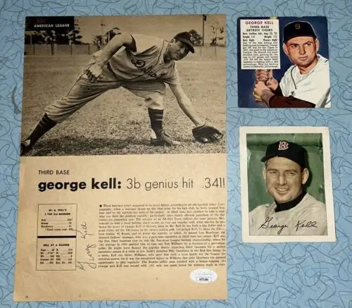 George Kell baseball memorabilia in Sport Magazine Page Red Man Wheaties Lot signed JSA