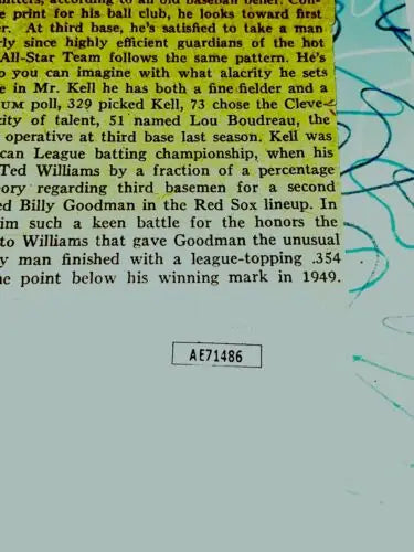 Baseball card text from George Kell Auto Sport Magazine Page in Wheaties Lot signed JSA