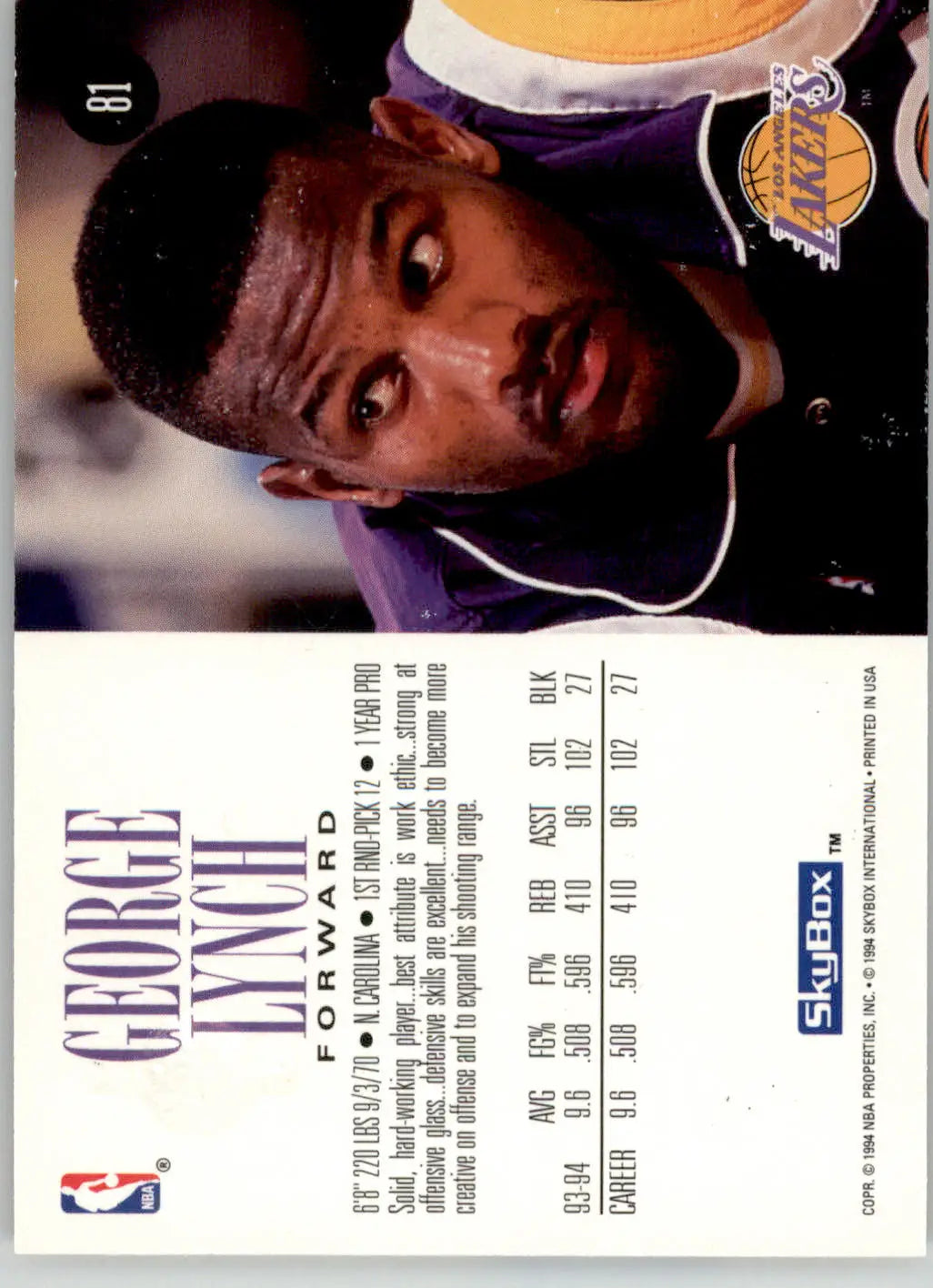 George Lynch - 1994-95 SkyBox Premium - #81 - Basketball - Basketball Card Single