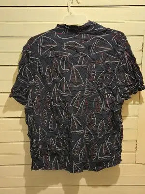 George Shirt Mens 3XL Navy Sailboat Print Short Sleeve Button Up Casual Resort - Apparel