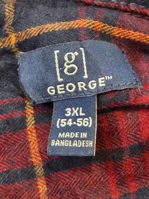 George Shirt Mens 3XL Plaid Flannel Long Sleeve Button Up Red Navy Casual Pocket - Apparel