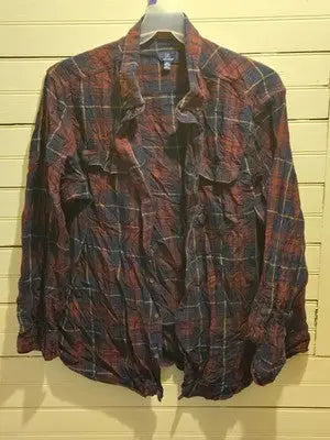 George Shirt Mens 3XL Plaid Flannel Long Sleeve Button Up Red Navy Casual Pocket - Apparel