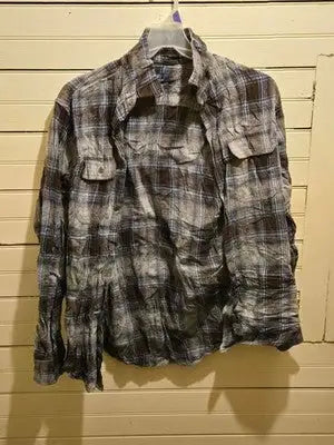 George Shirt Mens L Brown Blue Plaid Long Sleeve Button Front Flannel Casual - Apparel