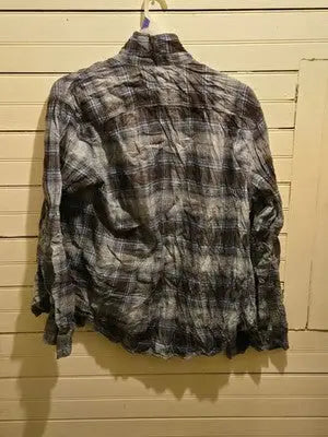 George Shirt Mens L Brown Blue Plaid Long Sleeve Button Front Flannel Casual - Apparel