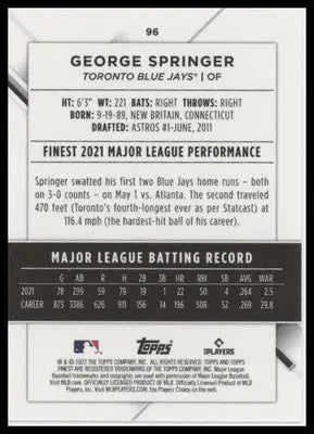 George Springer 2022 Finest #96 Toronto Blue Jays - Baseball Card Single